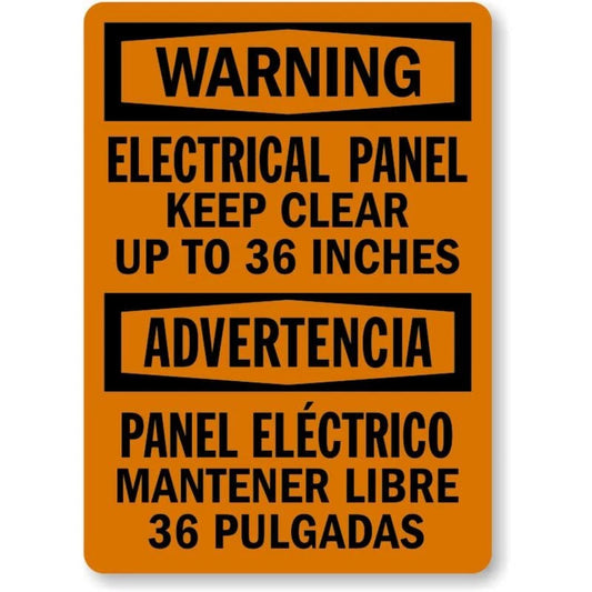 Warning Electrical Panel Keep Clear 36 Inches Bilingual Sign — product artwork