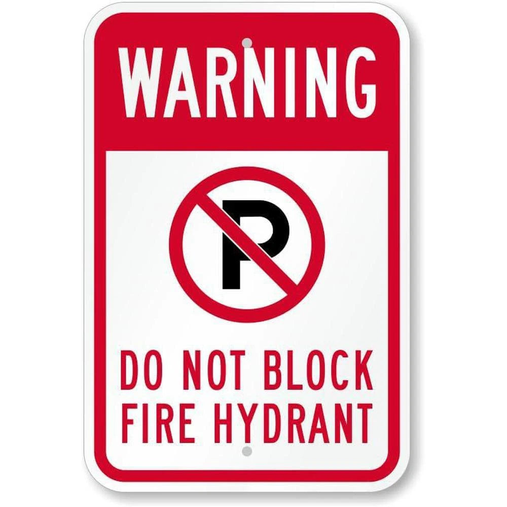 No Parking Fire Hydrant Warning Aluminum Sign — product artwork