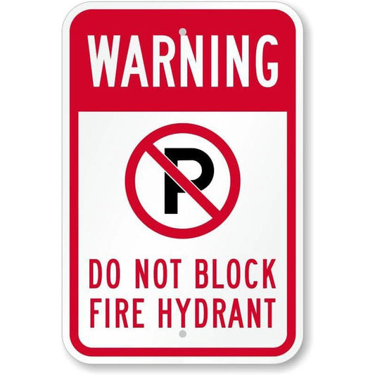 No Parking Fire Hydrant Warning Aluminum Sign — product artwork