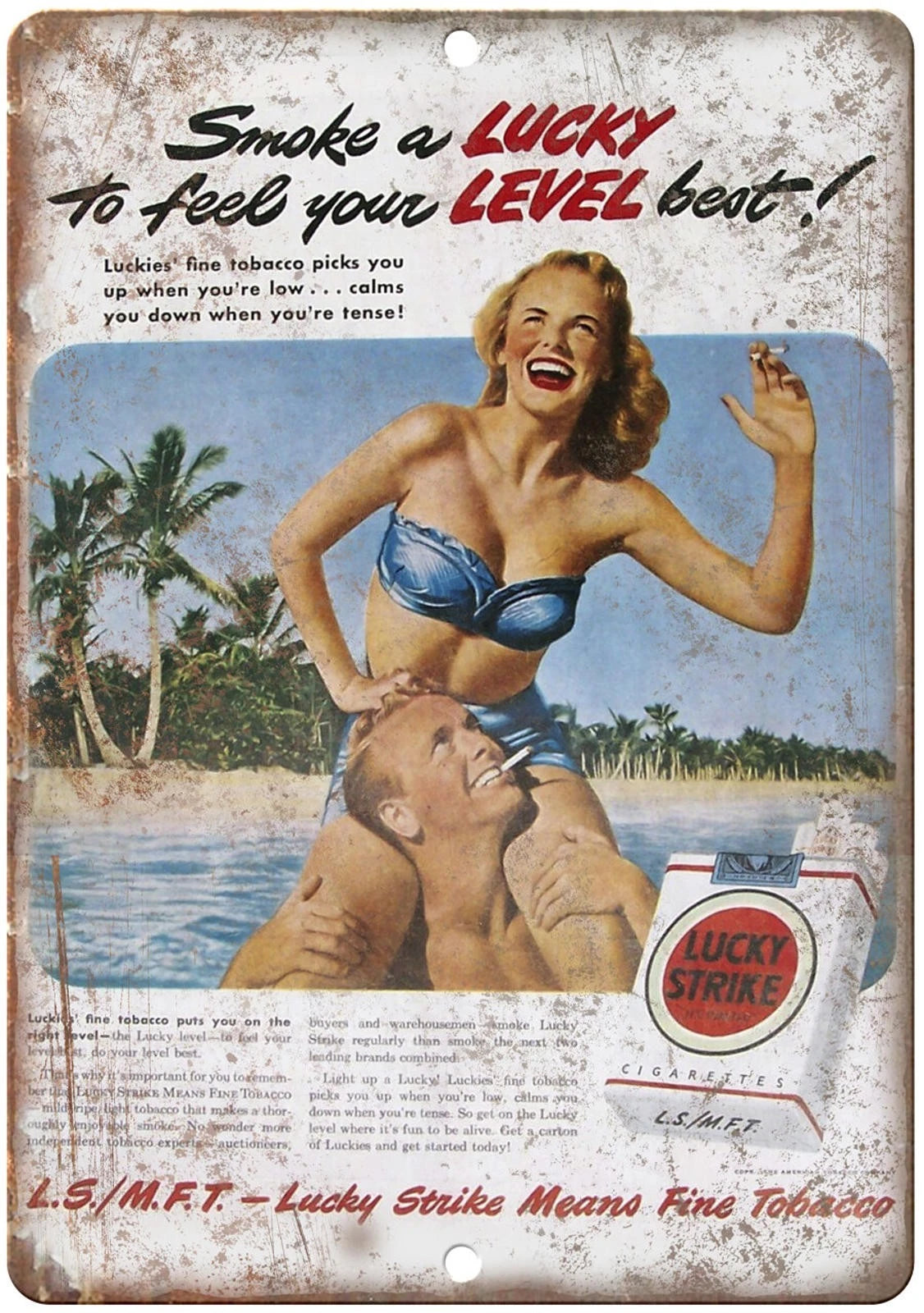 Lucky Strike Feel Your Level Best Cigarette Advertisement Aluminum Sign — product artwork
