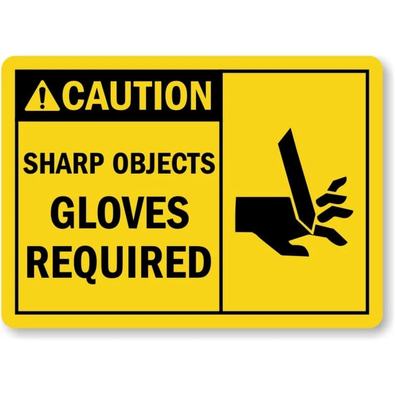 Caution Sharp Objects Gloves Required Aluminum Sign — product artwork