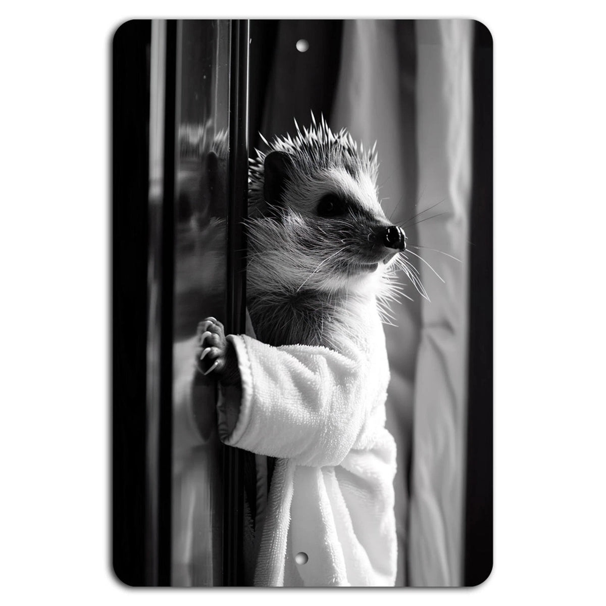 Hedgehog Vintage Black White Spa Theme Aluminum Sign — product artwork