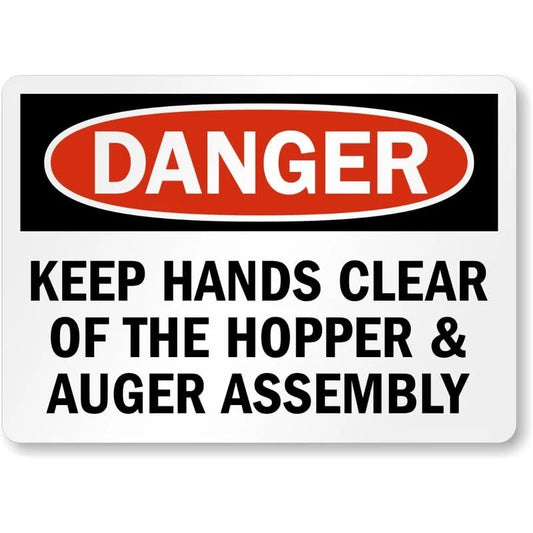 Keep Hands Clear of Hopper and Auger Assembly Aluminum Sign — product artwork
