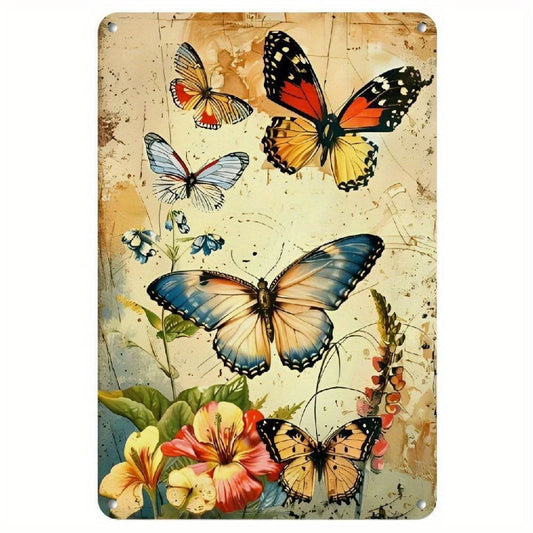 Vintage Colorful Butterflies Flowers Funny Aluminum Sign — product artwork