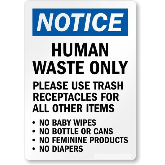 Human Waste Only Notice Washroom Etiquettes Aluminum Sign — product artwork