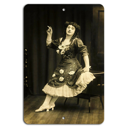 Victorian Woman Floral Stage Costume Aluminum Sign — product artwork
