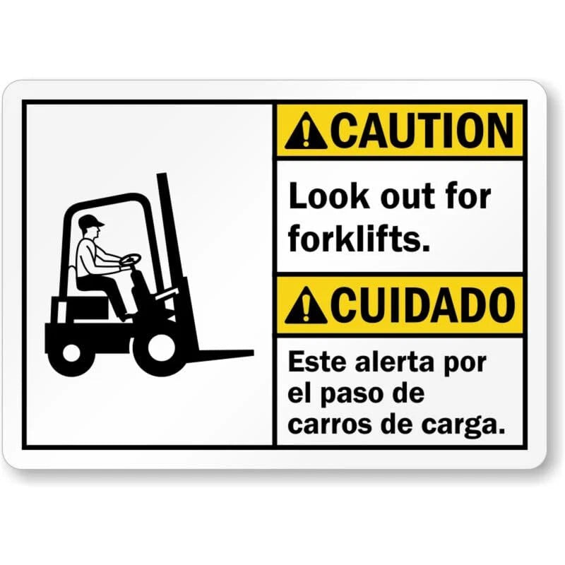 Bilingual Look Out Forklifts Aluminum Sign — product artwork
