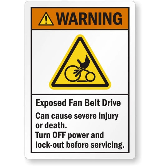 Exposed Fan Belt Drive Aluminum Sign — product artwork