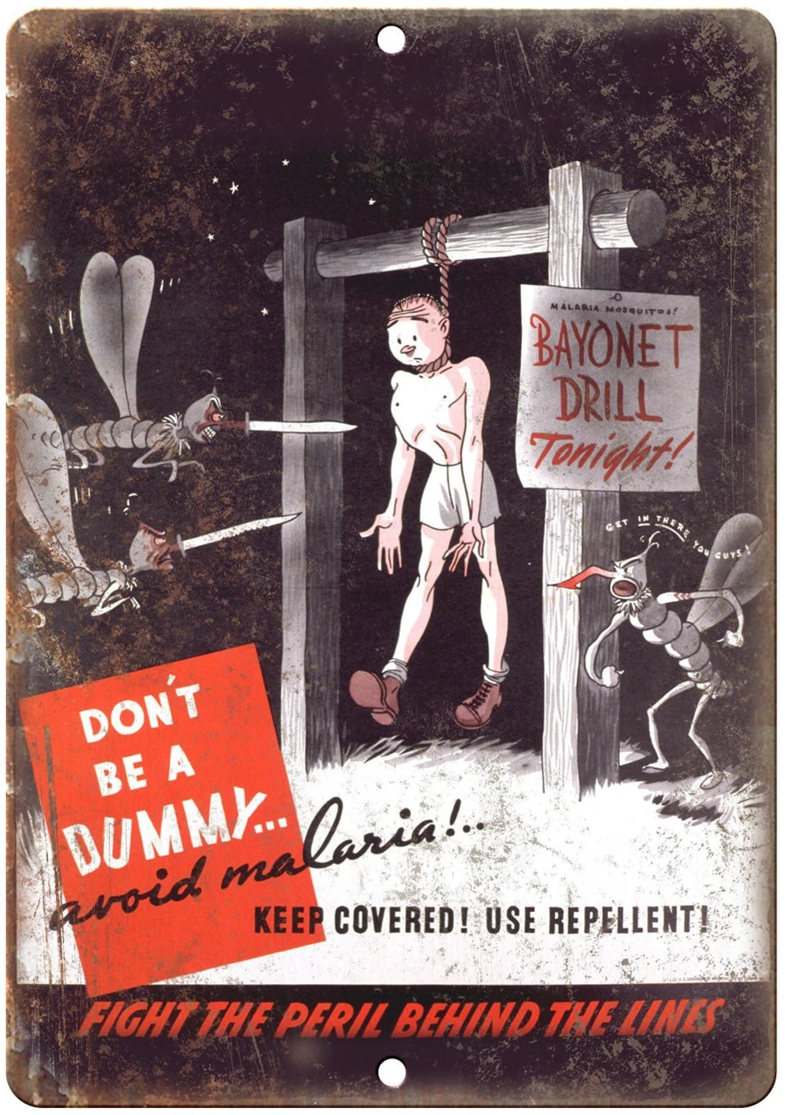 Malaria Military Poster Bayonet Funny Aluminum Sign — product artwork