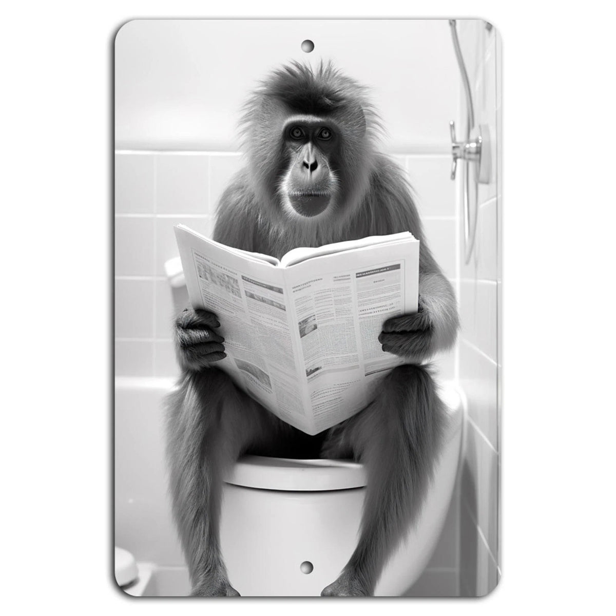 Orangutan Reading Newspaper Bathroom Humor Aluminum Sign — product artwork