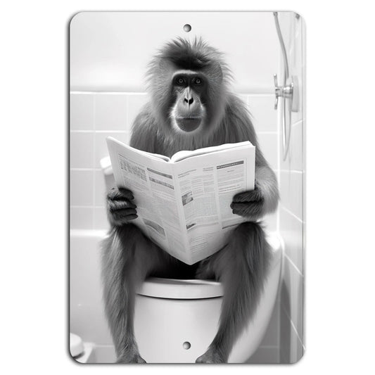 Orangutan Reading Newspaper Bathroom Humor Aluminum Sign — product artwork