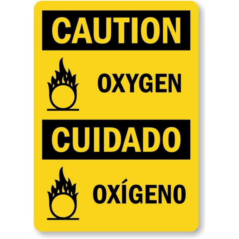 Bilingual Oxygen Caution Aluminum Sign — product artwork