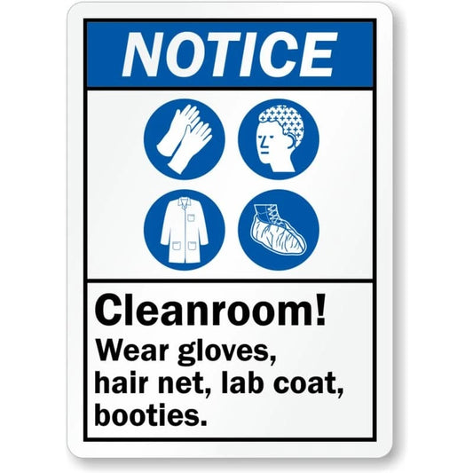 Cleanroom Wear Gloves Hairnet Aluminum Sign — product artwork