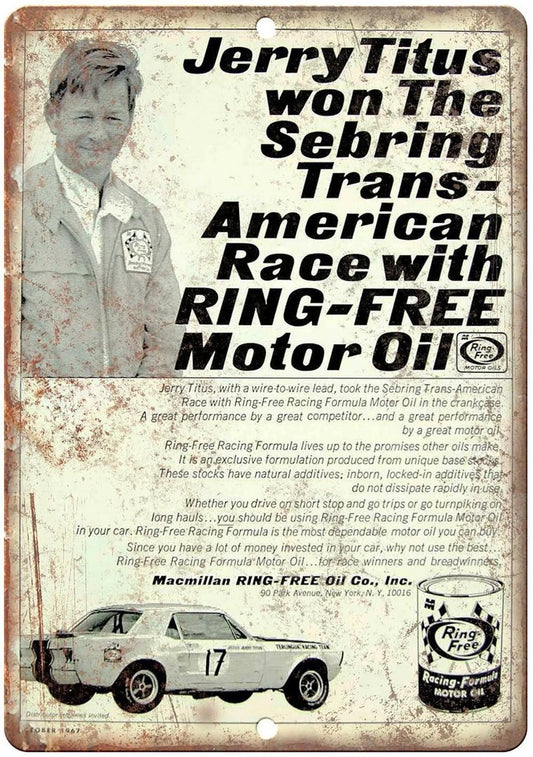 Motor Oil Ring Free Racing Formula Funny Aluminum Sign — product artwork