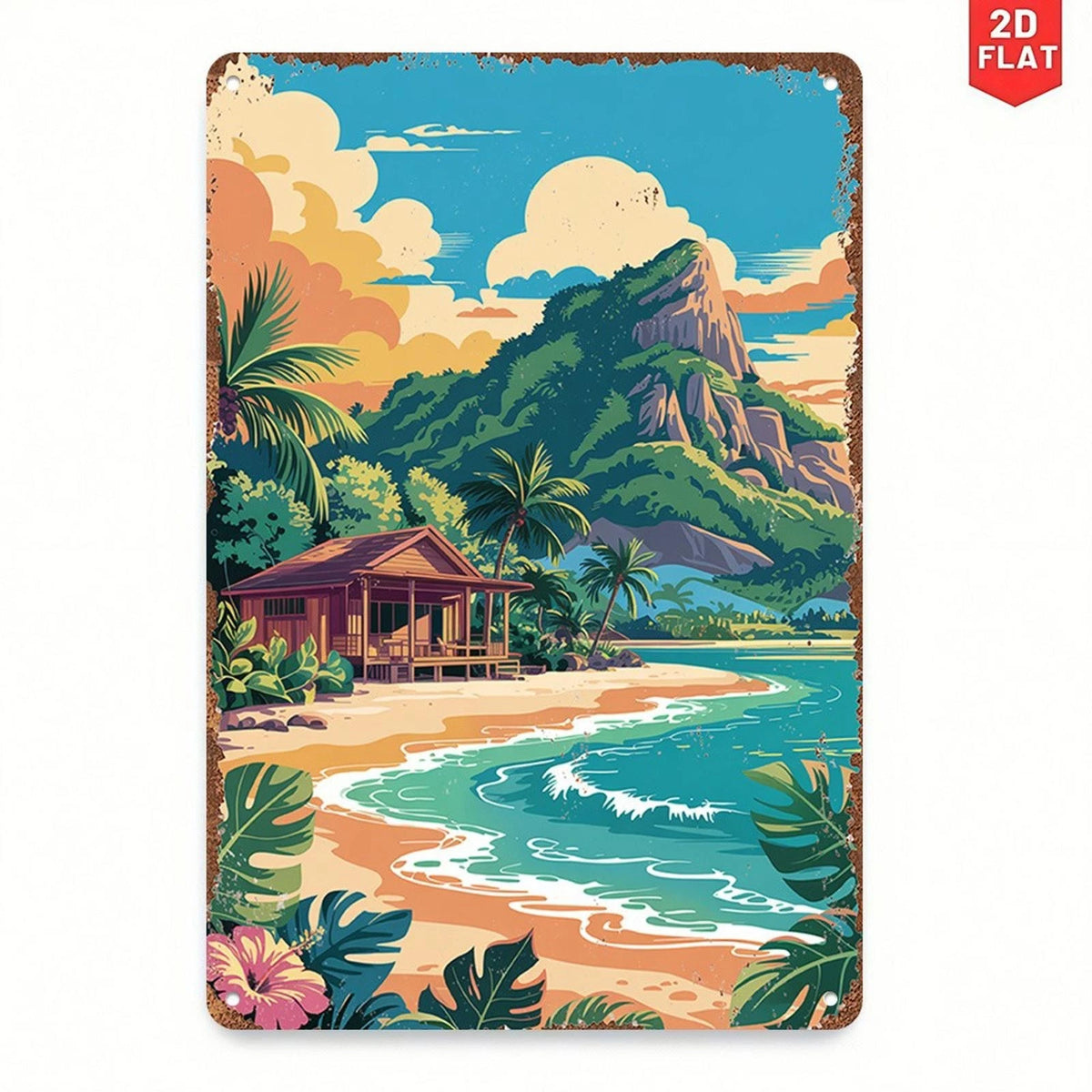 Tropical Beach Hut Funny Retro Farmhouse Aluminum Sign — product artwork