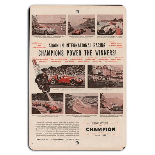 Champion Spark Plugs International Racing Winners Advertisement Aluminum Sign — product artwork