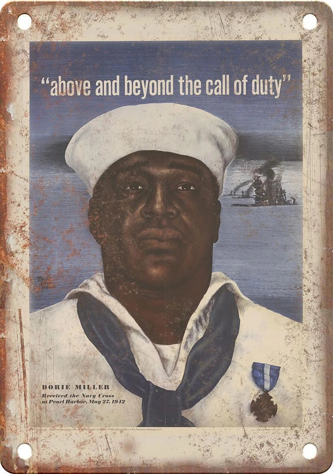 WWII Propaganda Poster Dorie Miller Funny Vintage Aluminum Sign — product artwork