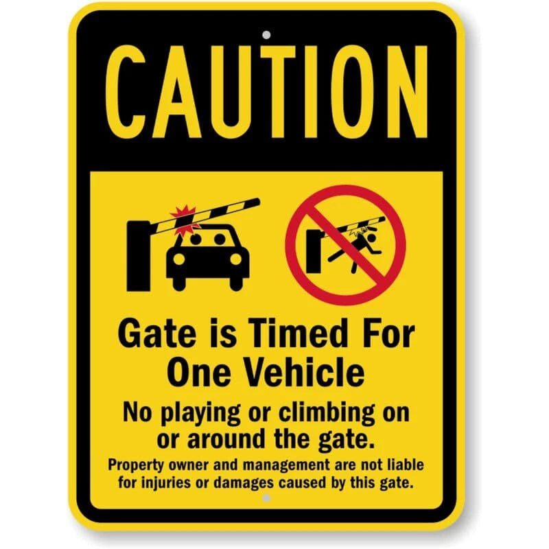 Automatic Gate Timed for One Vehicle Caution Aluminum Sign — product artwork