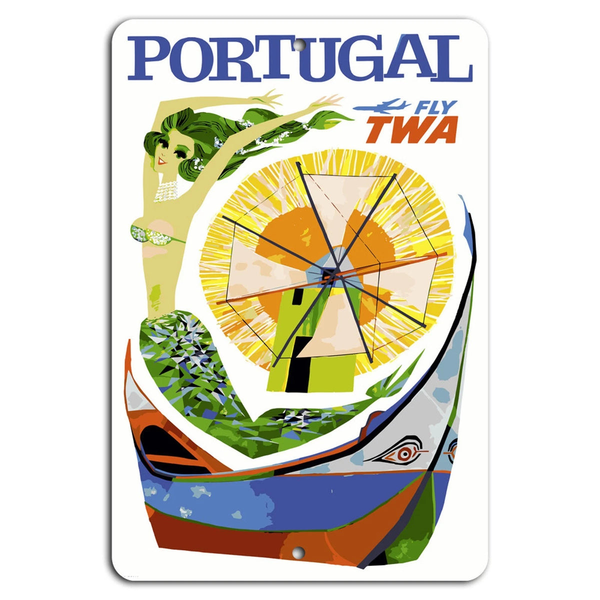 Vintage Travel TWA Airline Portugal Retro Aluminum Sign — product artwork