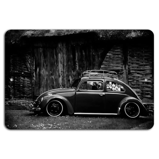 Vintage Beetle at Rustic Cabin Aluminum Sign — product artwork