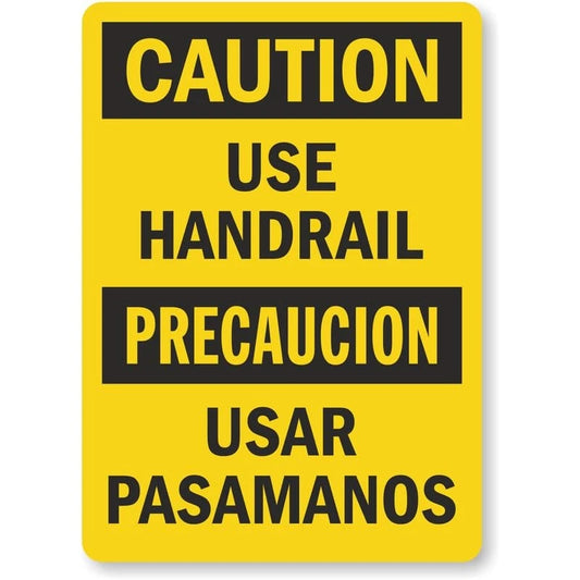 Bilingual Use Handrail Caution Aluminum Sign — product artwork
