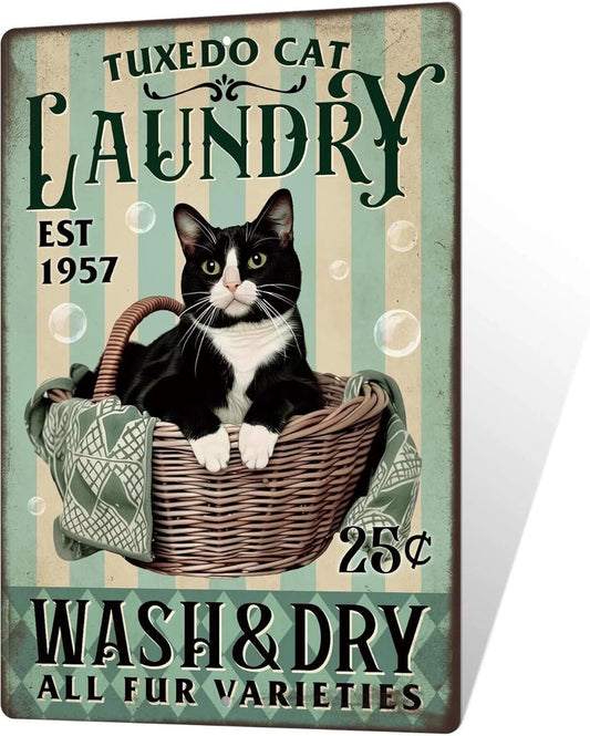 Tuxedo Cat Funny Laundry Aluminum Sign — product artwork