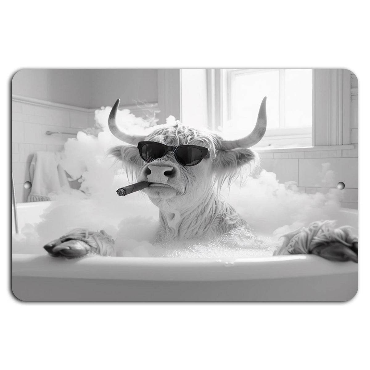 Decorative Chill Mood Cool Cow Bathing Style Aluminum Sign — product artwork
