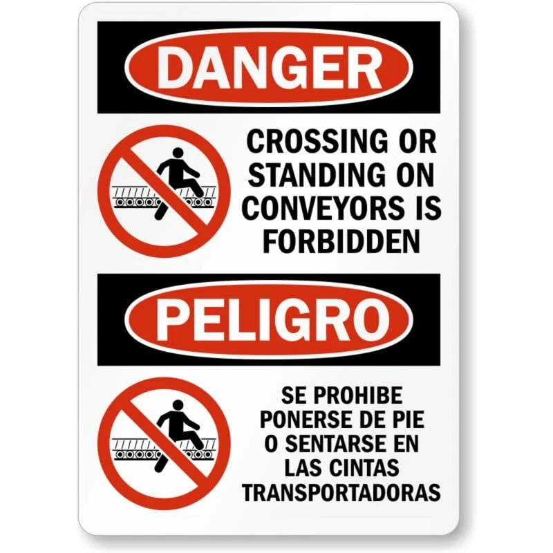 Bilingual Conveyors Danger Aluminum Sign — product artwork