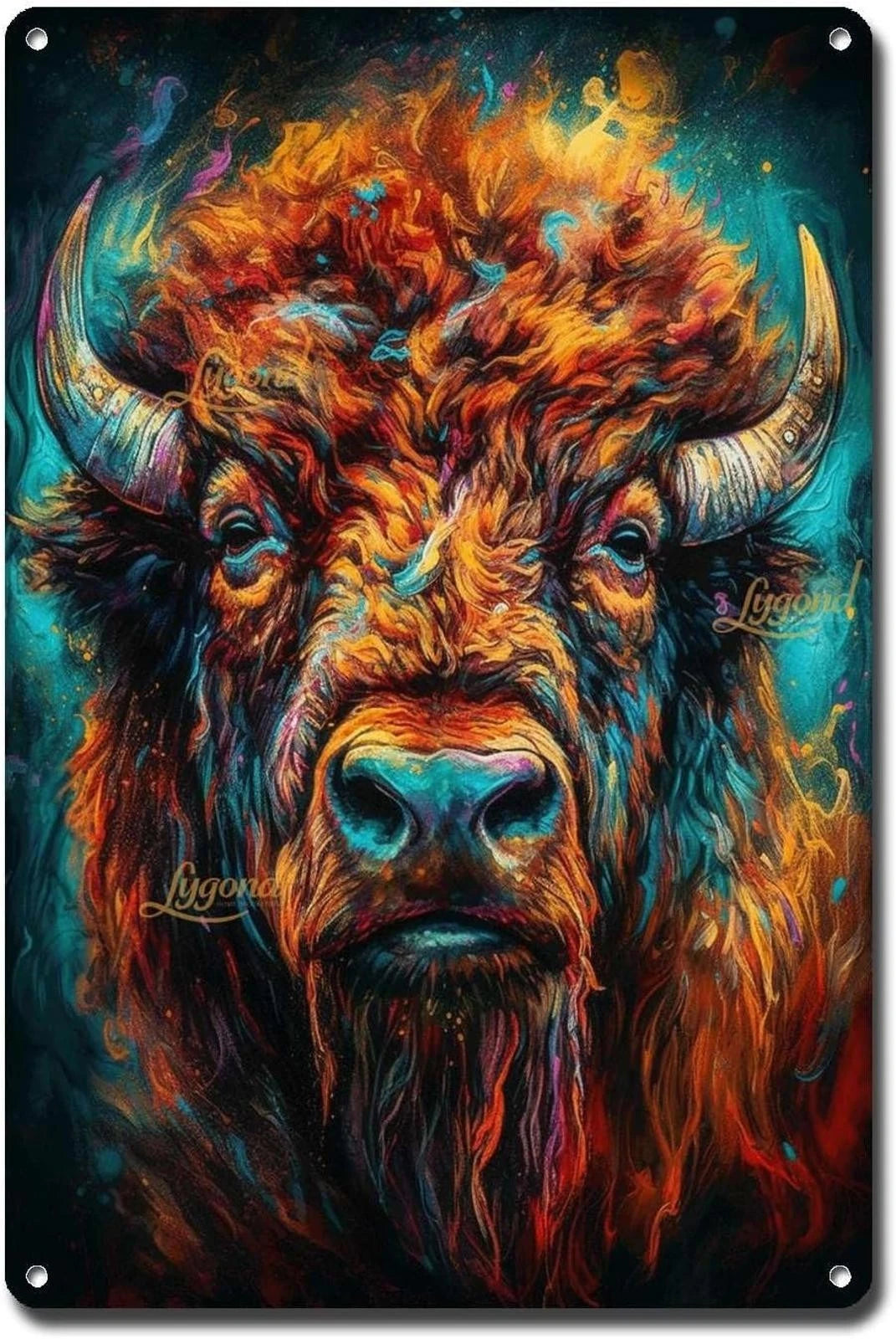 Vintage American Bison Psychedelic Art Funny Aluminum Sign — product artwork
