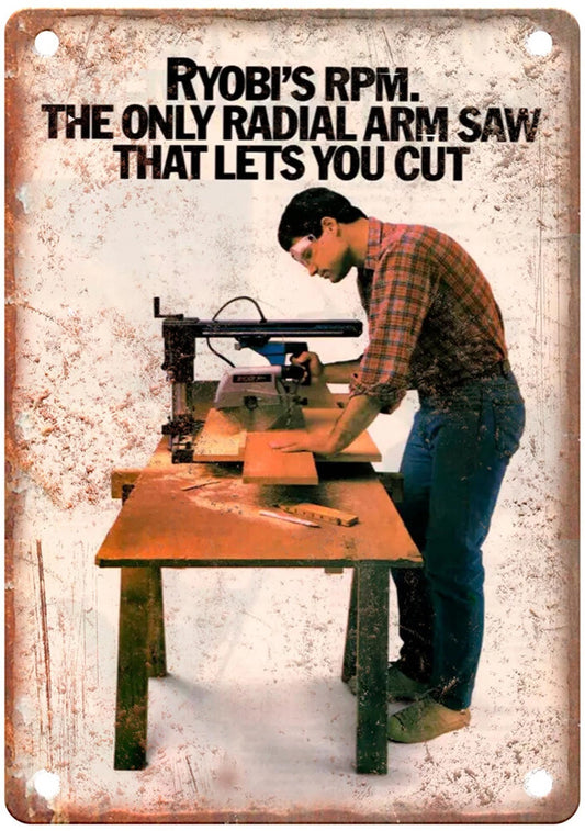 Ryobi Radial Arm Saw Vintage 1987 Garage Aluminum Sign — product artwork