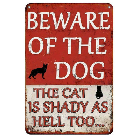 Humorous Dog Funny Cat Art Aluminum Sign — product artwork