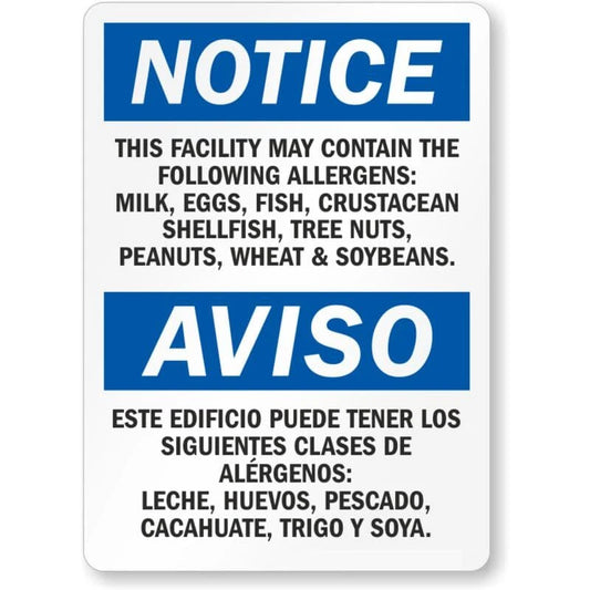 Bilingual Facility Contain Allergens Aluminum Sign — product artwork
