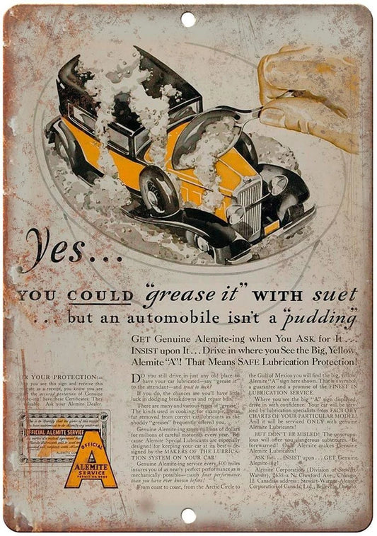 Vintage Motor Oil Alemite Service Funny Aluminum Sign — product artwork