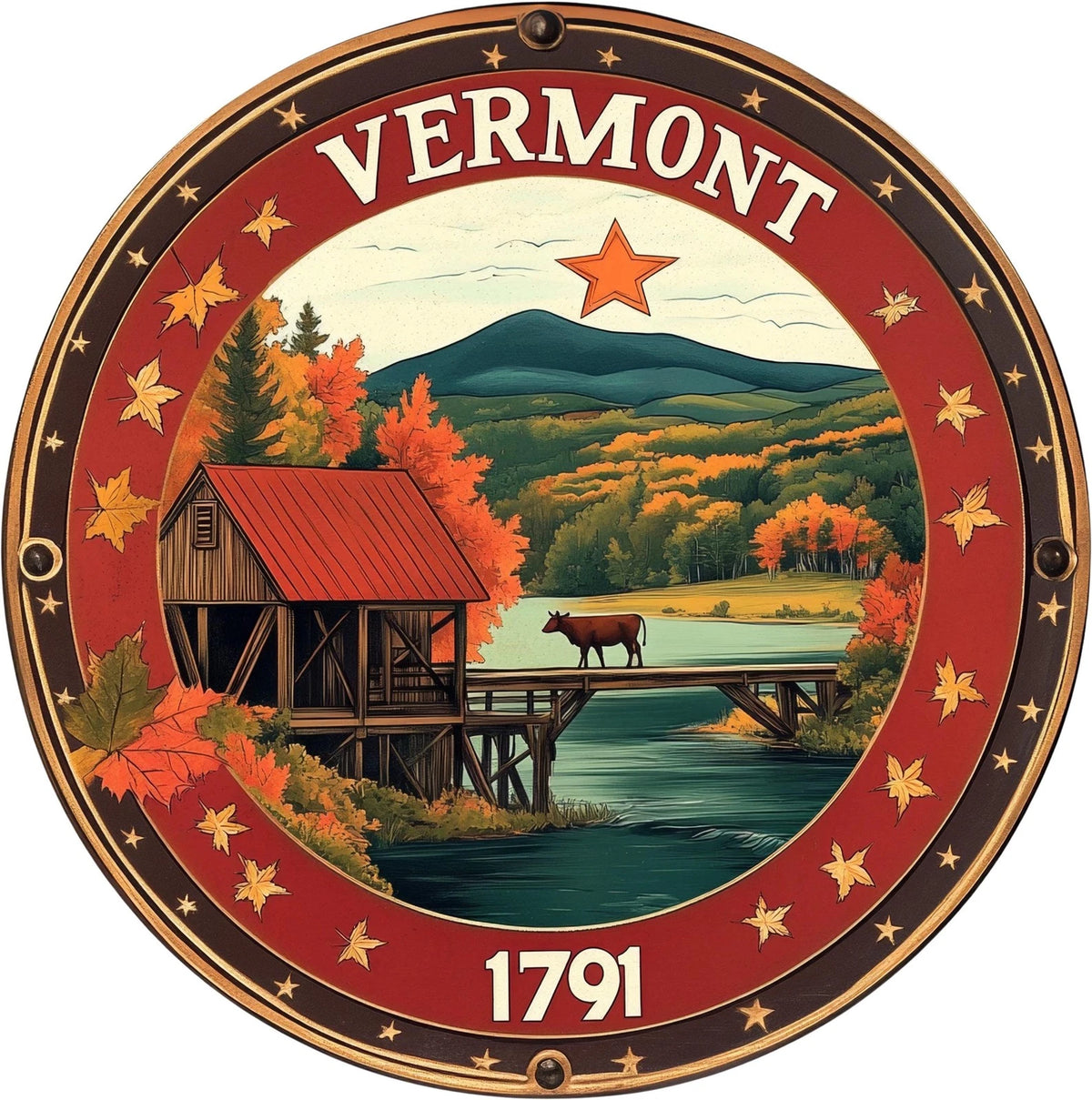 Vermont Vintage Scenic Round Aluminum Sign — product artwork