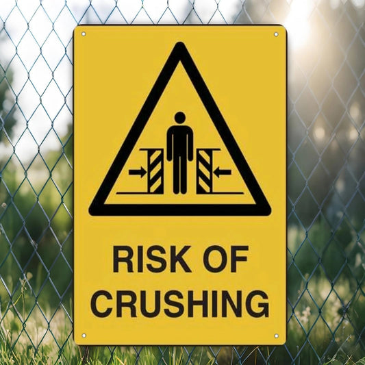 Crushing Warning Funny Industrial Safety Wall Aluminum Sign — product artwork