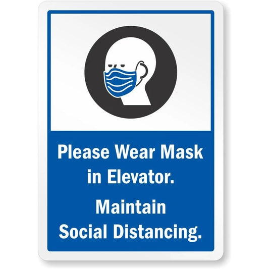 Please Wear Mask in Elevator Maintain Social Distancing Aluminum Sign — product artwork