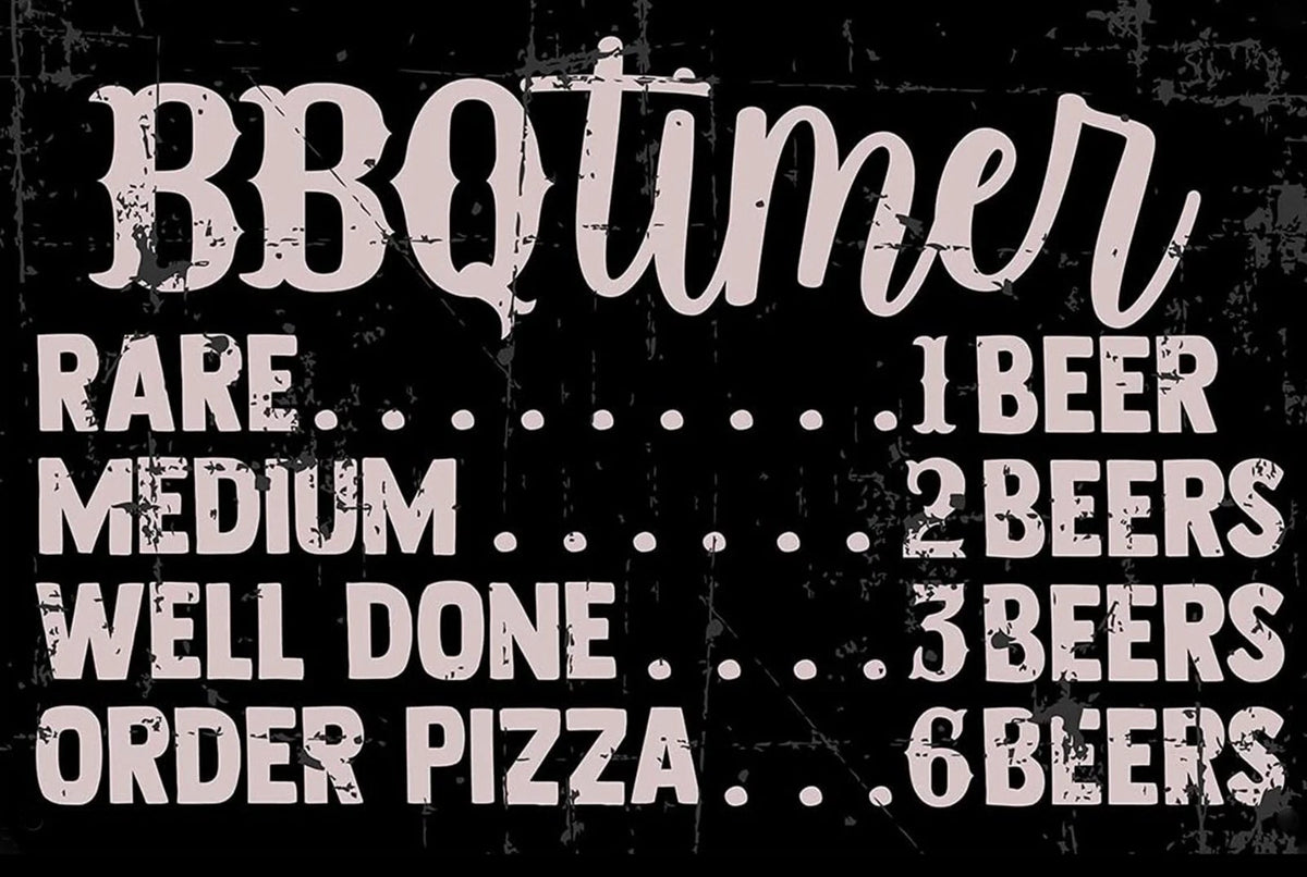 BBQ Beer Timer Rare Medium Well Done Funny Aluminum Sign — product artwork