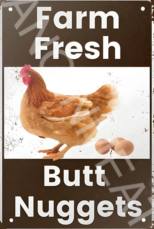 Funny Farm Fresh Butt Nuggets Gift Aluminum Sign — product artwork