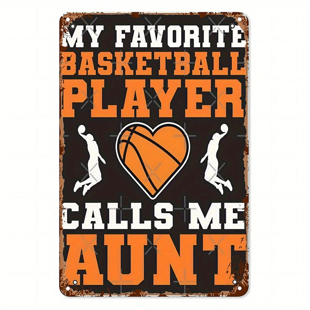 Vintage Basketball Funny Rustic Heart Shaped Aluminum Sign — product artwork