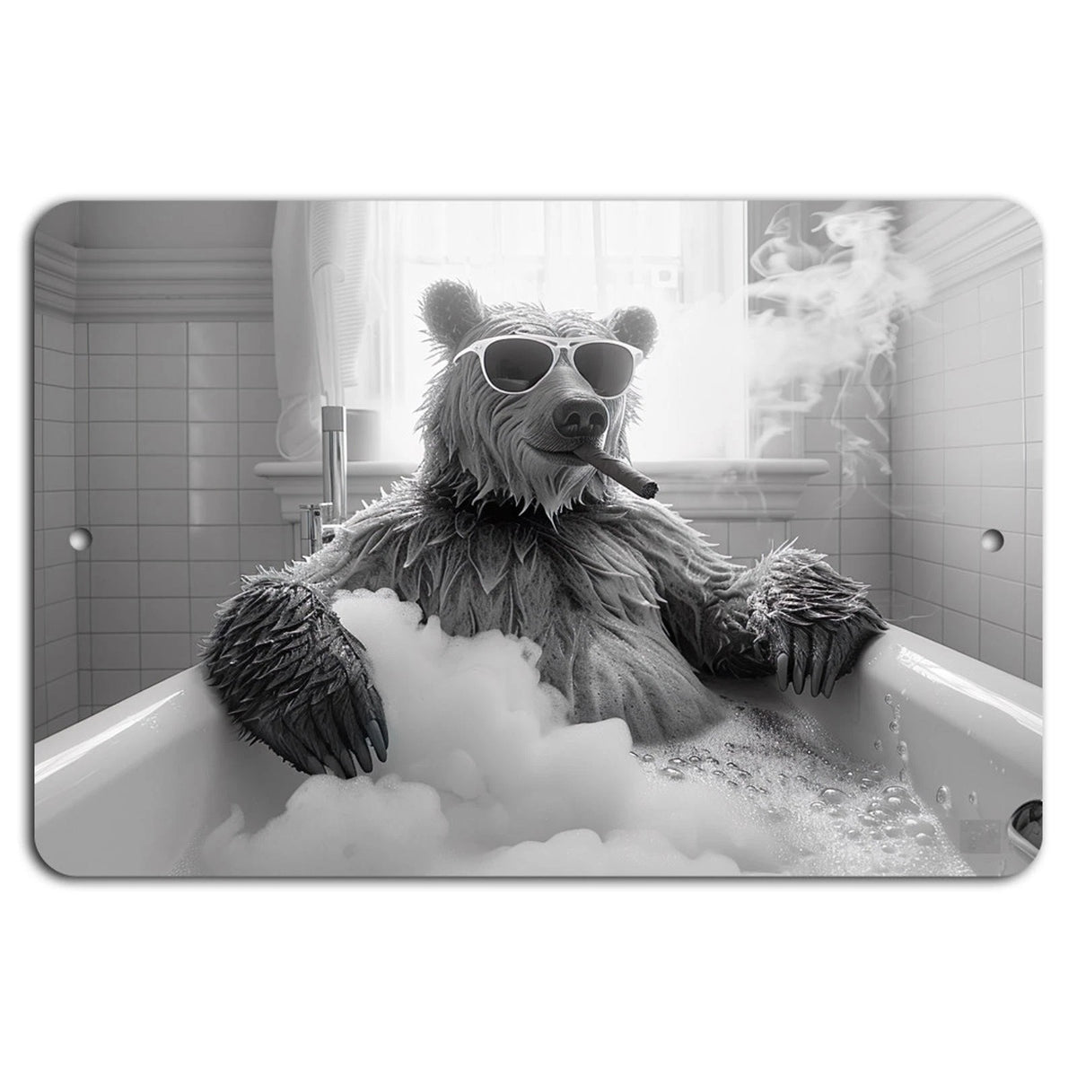 Decorative Chill Vibes Bear Bubble Bath Aluminum Sign — product artwork