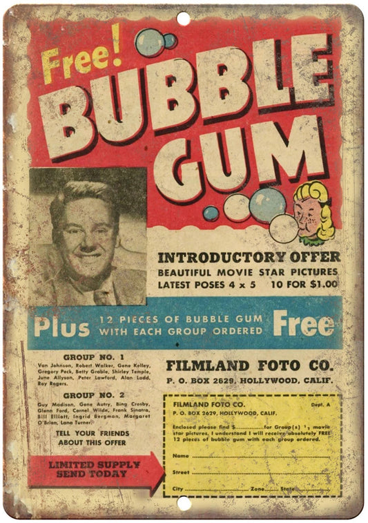 Bubble Gum Funny Comic Ad Reproduction Aluminum Sign — product artwork