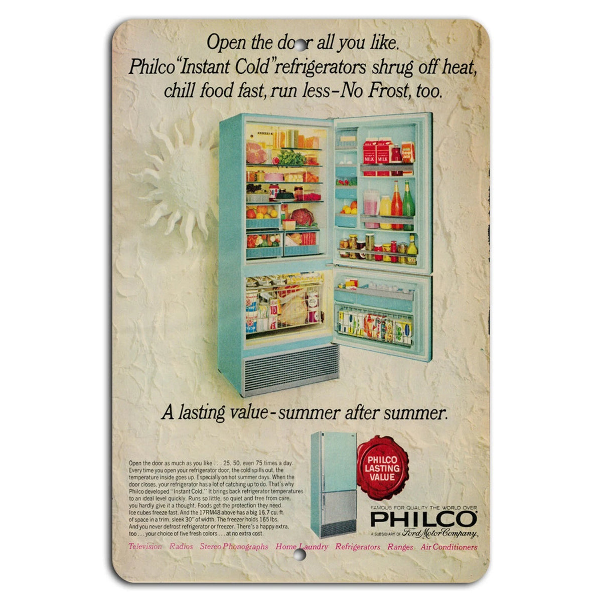 Vintage Philco Fridge Retro Aluminum Sign — product artwork