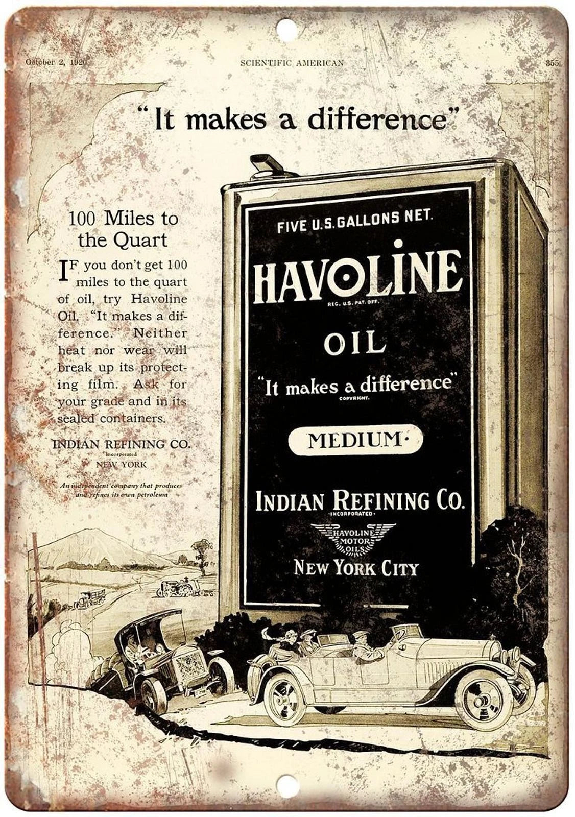 Havoline Medium Funny Oil Advertisement Aluminum Sign — product artwork
