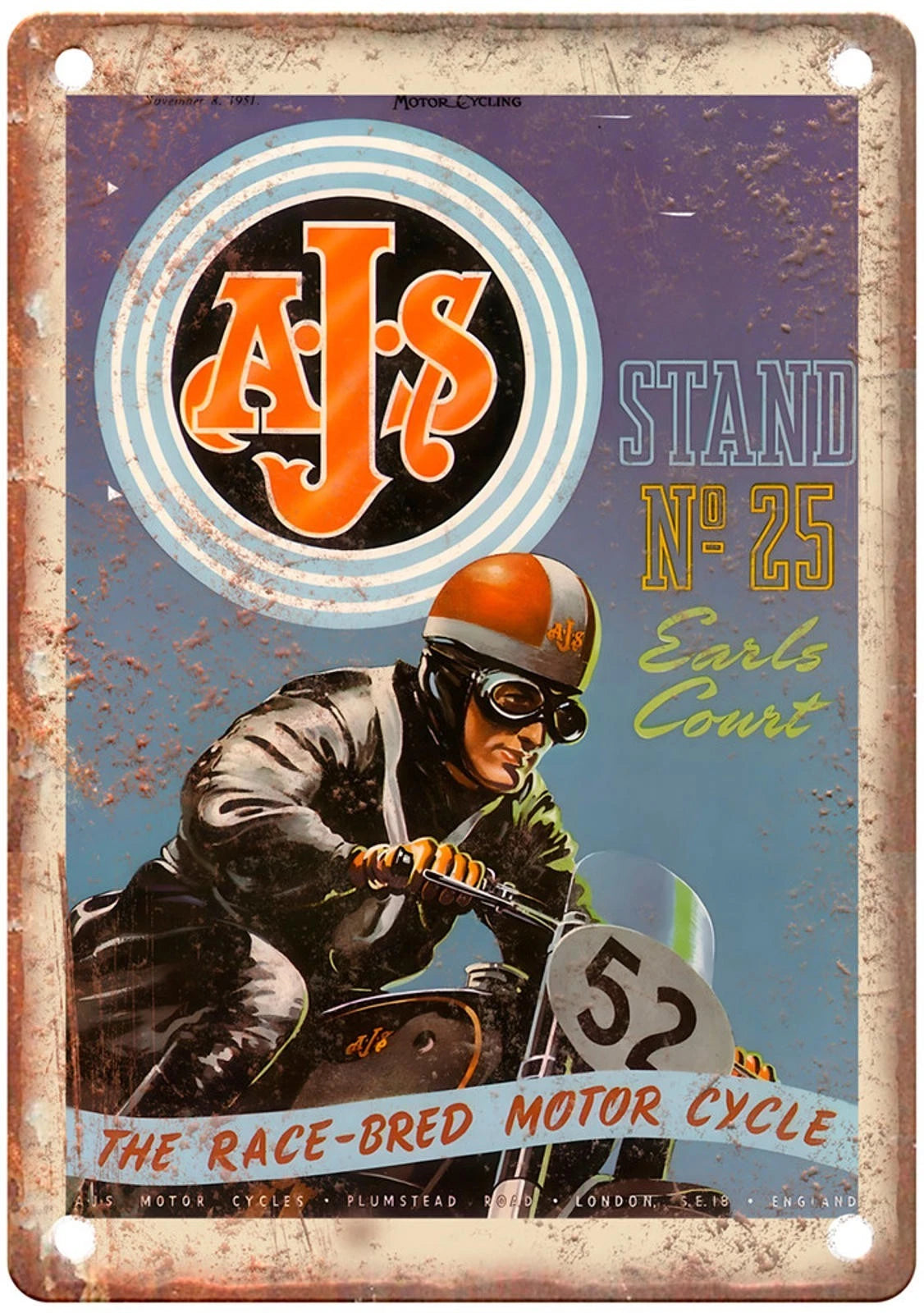 Vintage Motorcycle Retro 1951 Aluminum Sign — product artwork