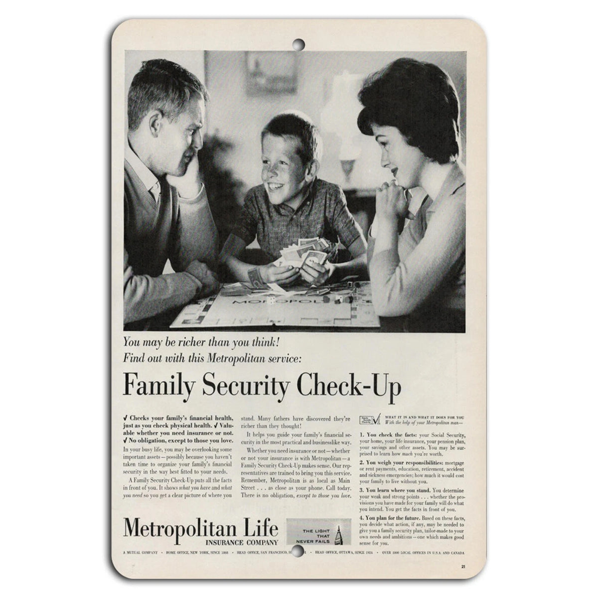 Vintage Family Security Check Up Retro Aluminum Sign — product artwork