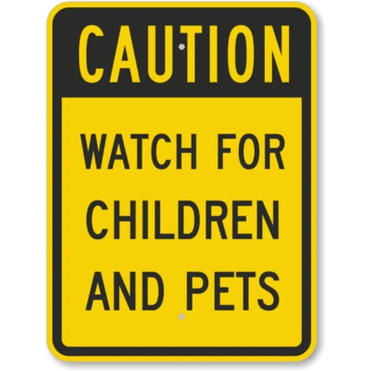 Caution Children Pets Safety Aluminum Sign — product artwork