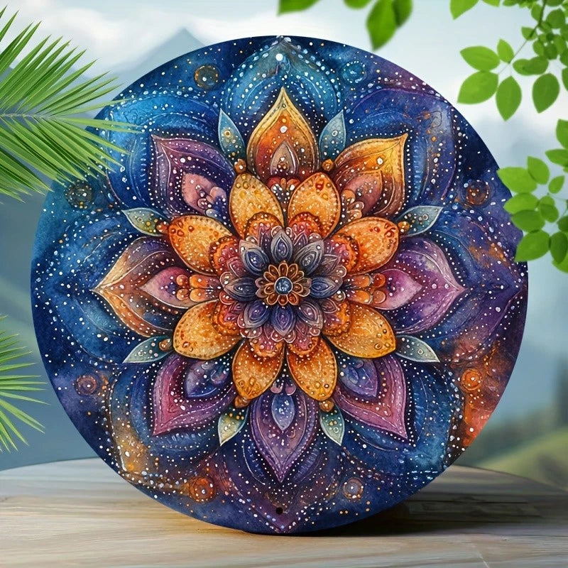 Mandala Vintage Flower Round Aluminum Sign — product artwork