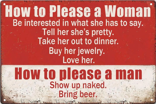 Vintage Funny How to Please a Woman Aluminum Sign — product artwork