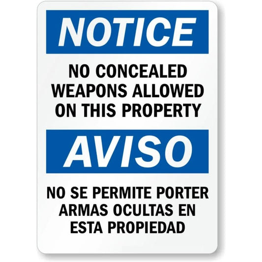 No Concealed Weapons Property Aluminum Sign — product artwork