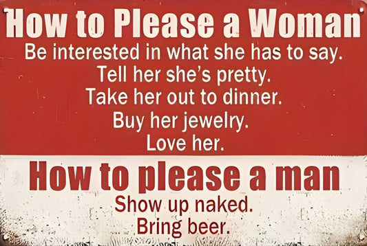 How to Please a Woman Funny Aluminum Sign — product artwork